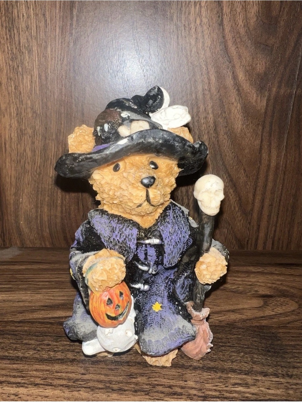 Whimsical Halloween Bear Witch Figurine - Black & Purple